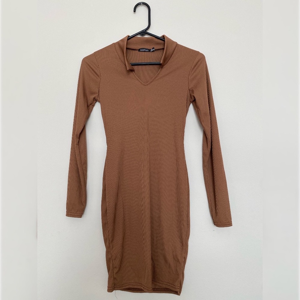Brown long sleeve bodycon dress
